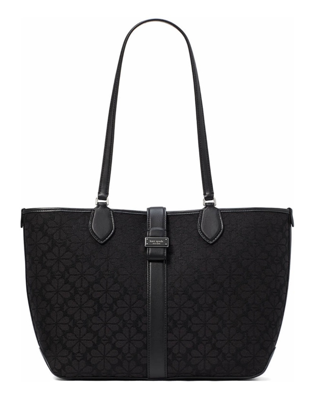 kate spade Spade Flower Jacquard Medium Open Tote Black & Silver New with Tag